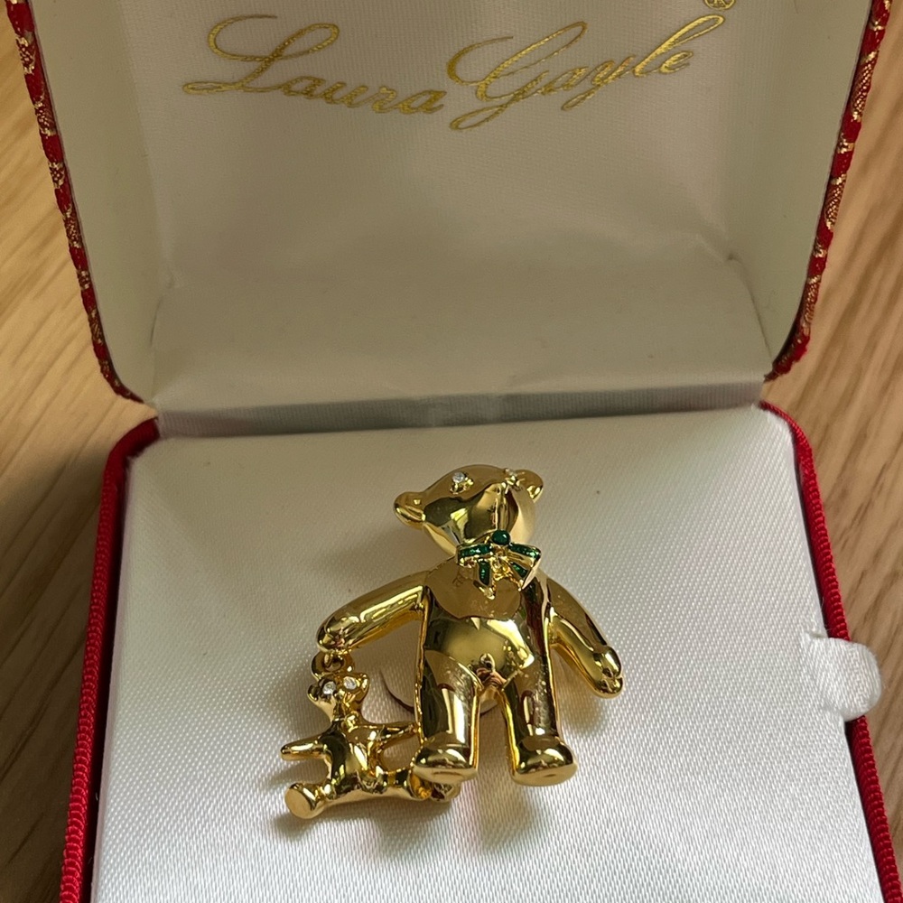 NIB Laura Gayle Gold Teddy Bear Brooch
